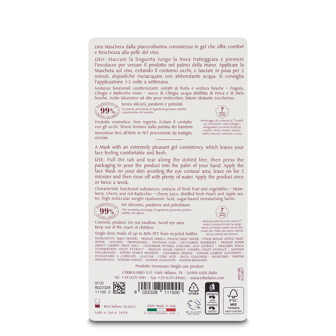 L'erbolario Maschera Gel Viso Ultra Idratante I Colori dell'Orto Latest fashion