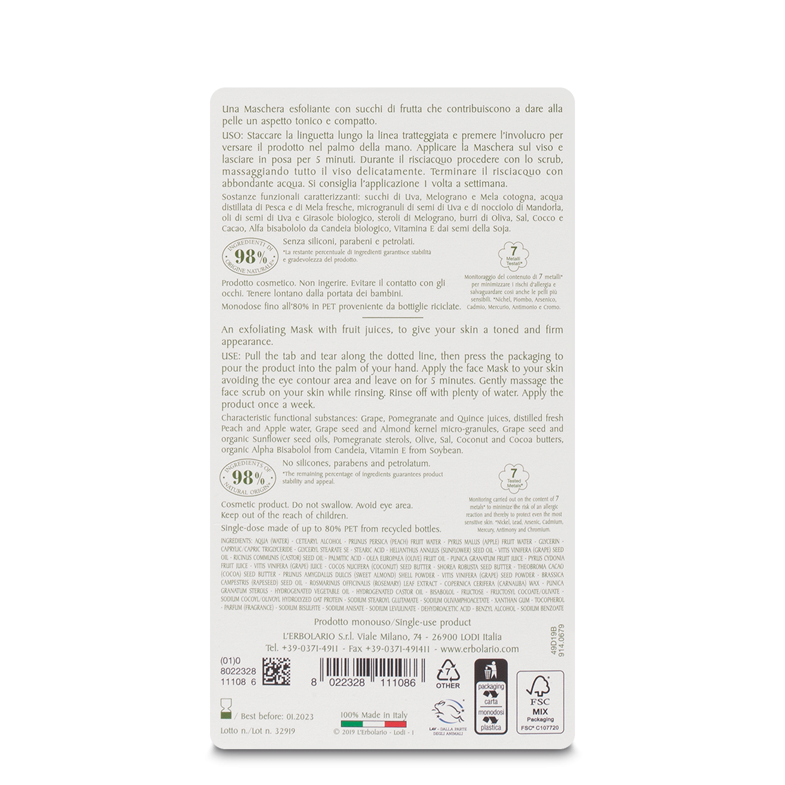 L'erbolario Maschera Scrub Viso Ristrutturante I Colori dell'Orto Online Outlet