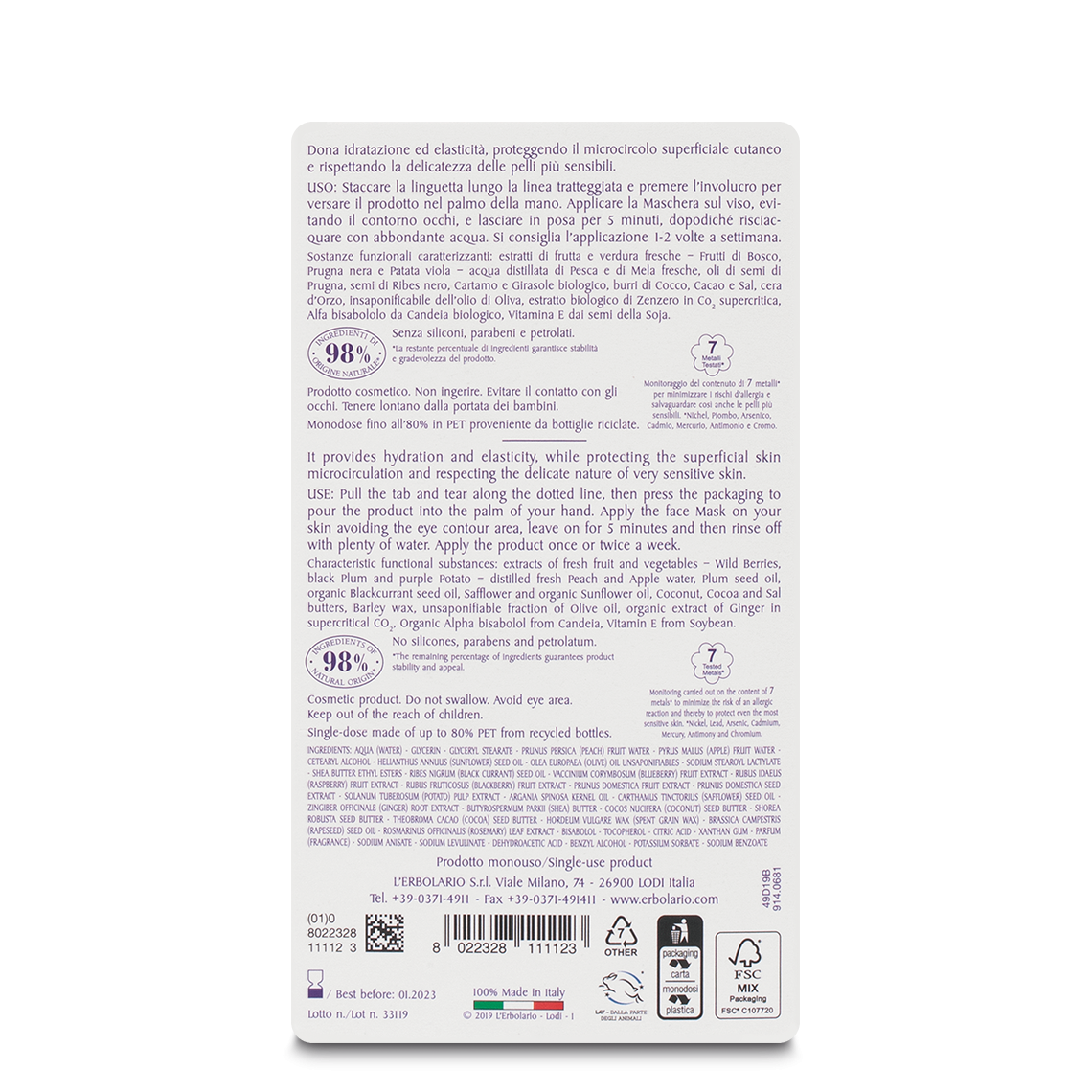 L'erbolario Maschera Viso Ultra Comfort I Colori dell'Orto Lightning offer
