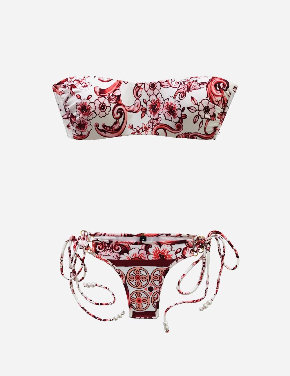 Nadia Guidi 18.b CAPRI Bikini Fascia Strings Corallo Saldi Di Fabbrica