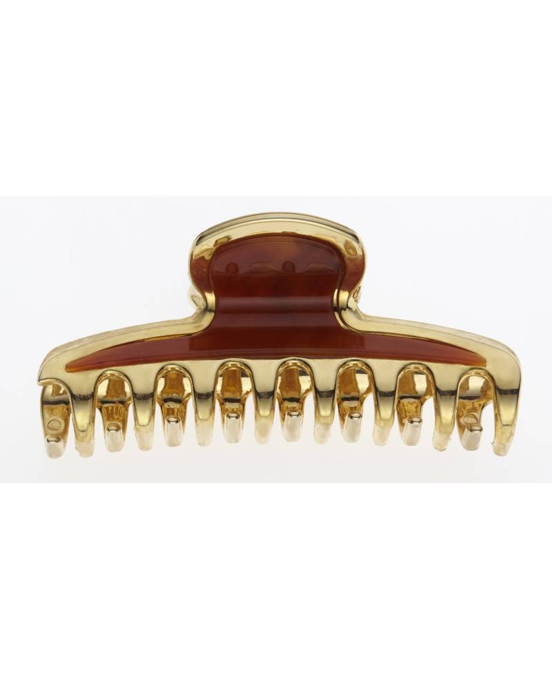 Janeke Pinza per capelli 7x2,6 cm bordata oro 6 denti imitazione tartaruga - cod. JG29099 DBL