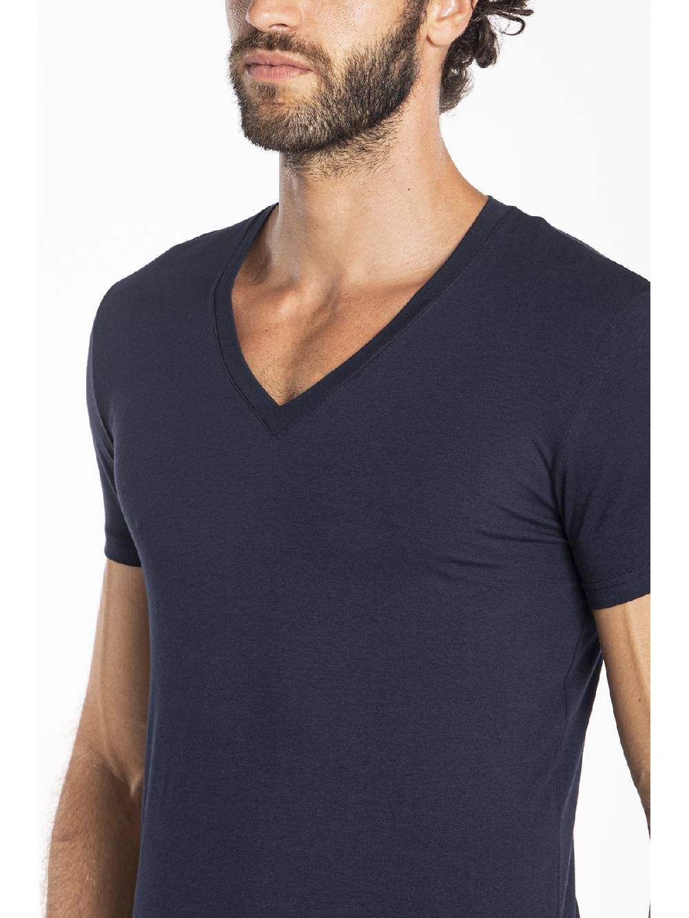 Julipet Maglietta blu scollo a v in leggero jersey di cotone elasticizzato