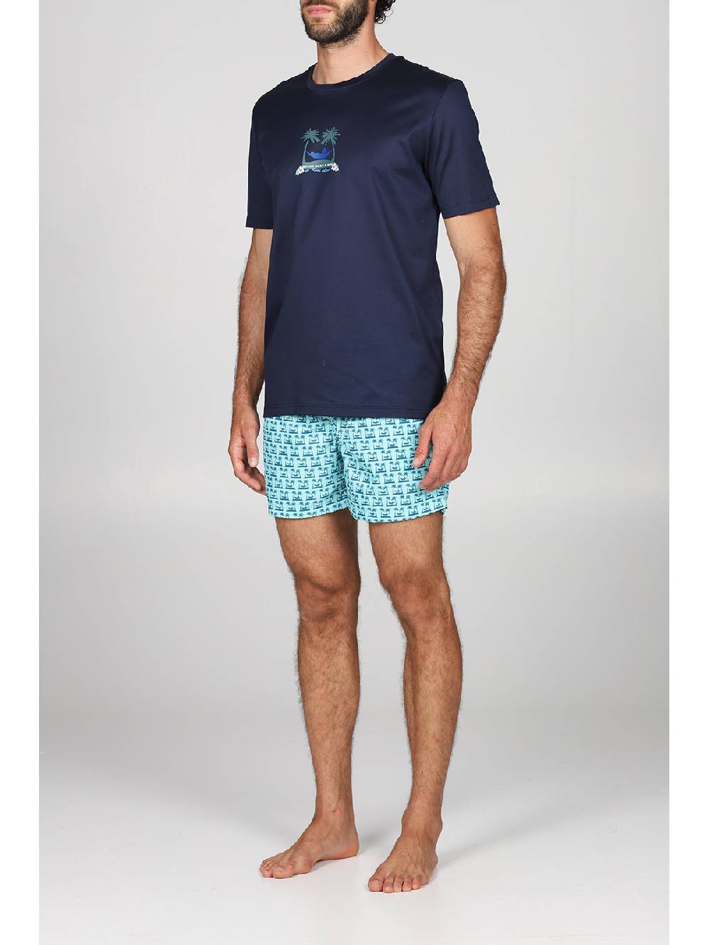 Julipet T-shirt in jersey di puro cotone blu, con stampa piazzata "palme" Online