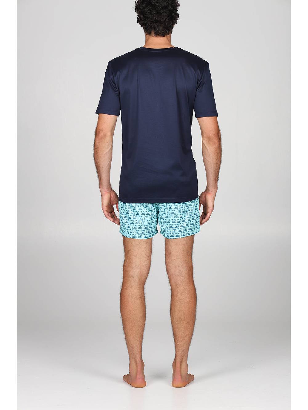 Julipet T-shirt in jersey di puro cotone blu, con stampa piazzata "palme" Online