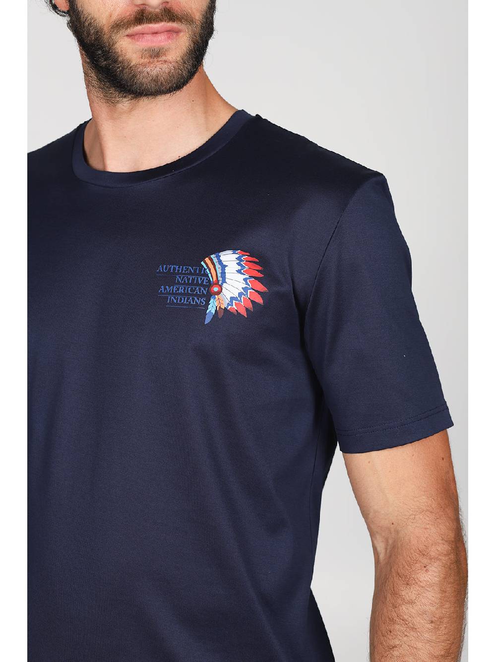 Julipet T-shirt in jersey di puro cotone blu, con stampa piazzata "indiano"