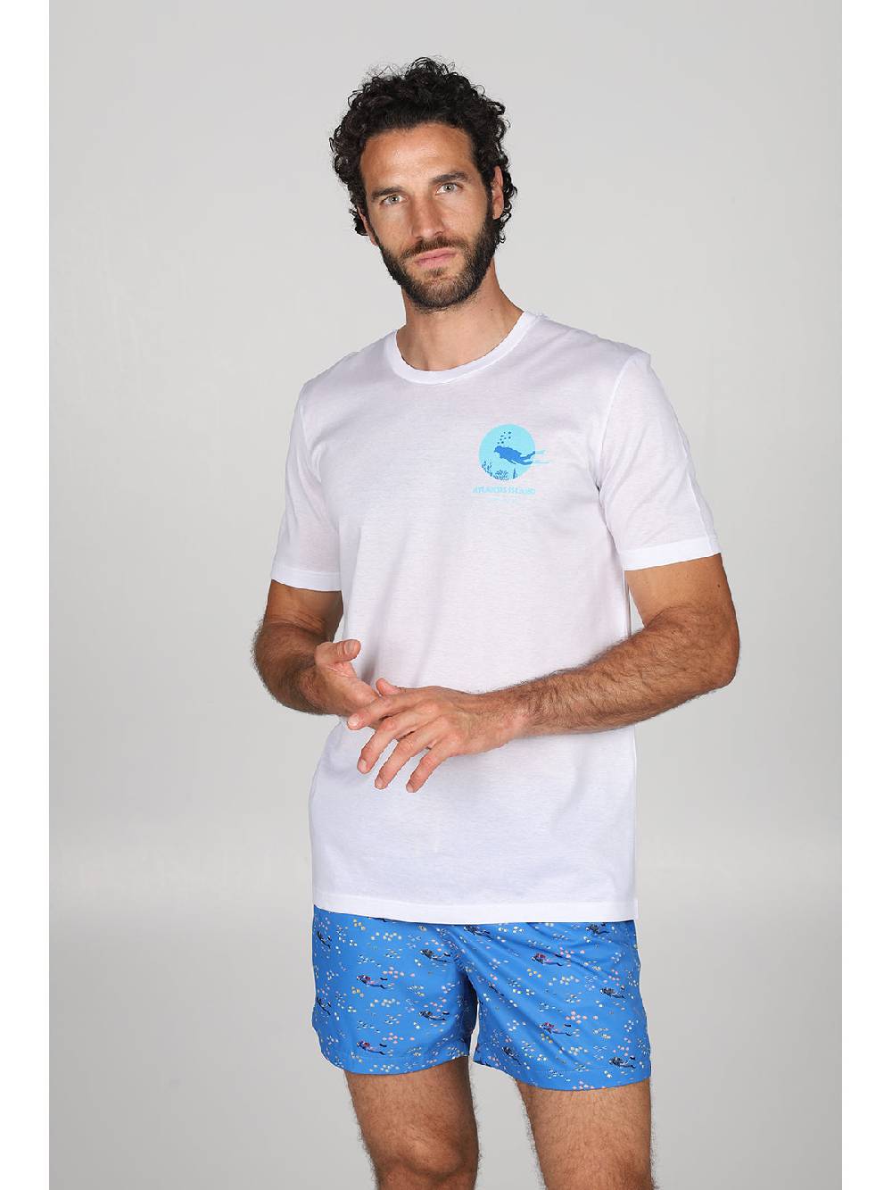 Julipet T-shirt in jersey di puro cotone bianco, con stampa piazzata "sub" Offerte