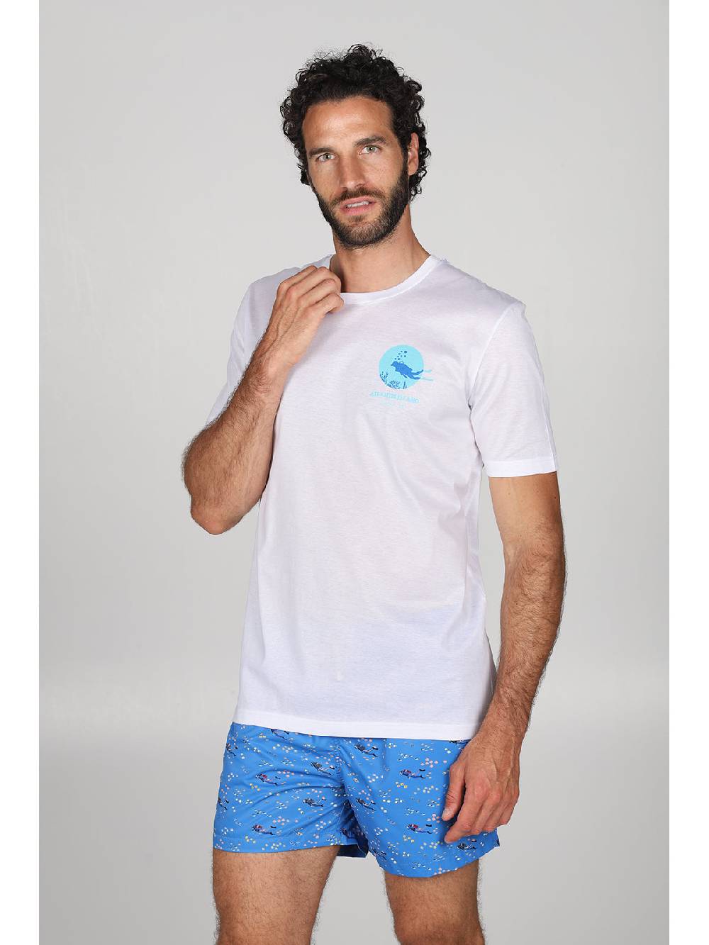 Julipet T-shirt in jersey di puro cotone bianco, con stampa piazzata "sub" Offerte