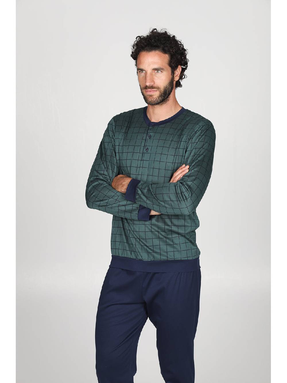 Julipet Pigiama serafino con maglia disegni a quadri, in ricercato luxury jersey Comprare a buon mercato