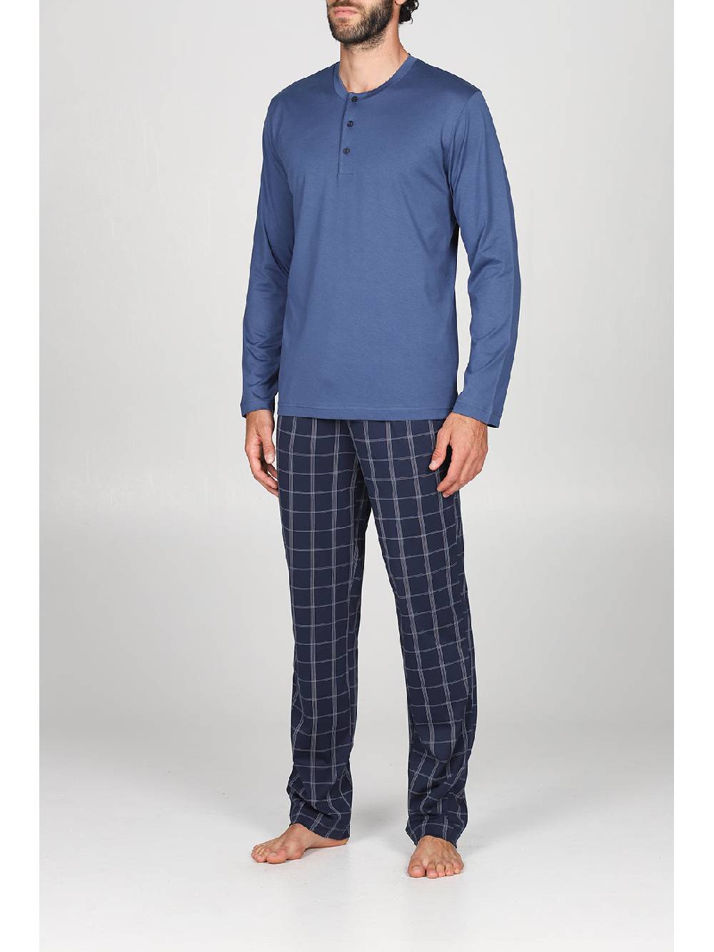 Julipet Pigiama in leggerissimo jersey di puro cotone, con pantaloni fantasia scozzese Offerta Pasqua