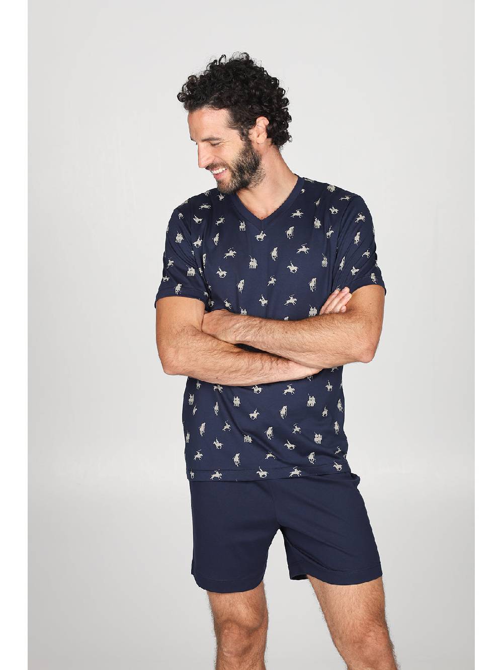 Julipet Pigiama corto v in leggerissimo jersey di puro cotone fantasia "sport polo" Offerta temporanea