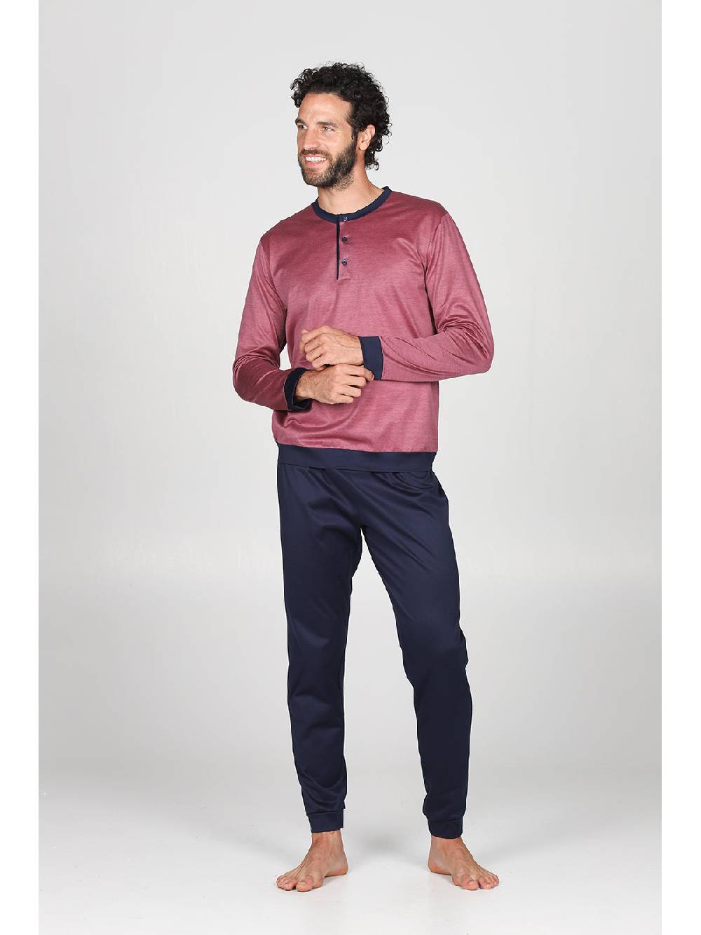 Julipet Pigiama in pregiato 100% filoscozia tinto in filo bordeaux, con polsini Bestseller