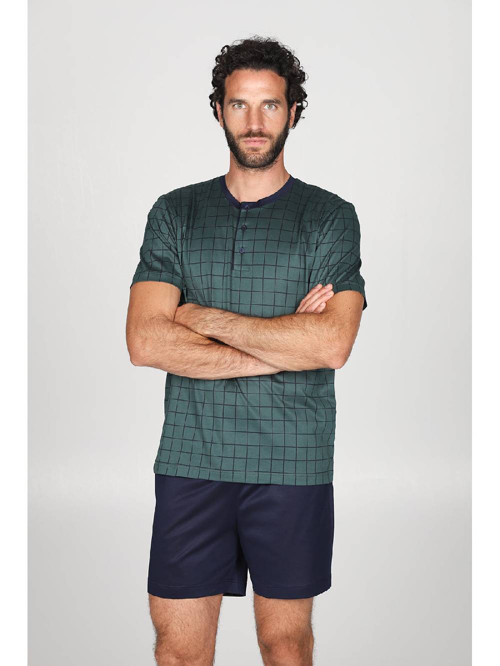 Julipet Pigiama corto con disegno a quadri, collo a serafino in ricercato luxury jersey Offerte speciali
