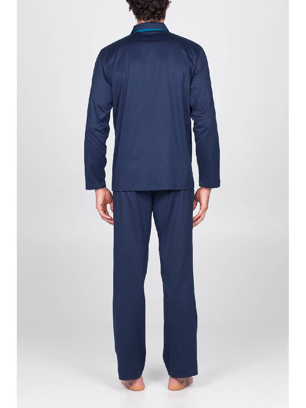 Julipet Pigiama aperto in setoso puro cotone mercerizzato blu, con colletto camicia Offerta settimanale