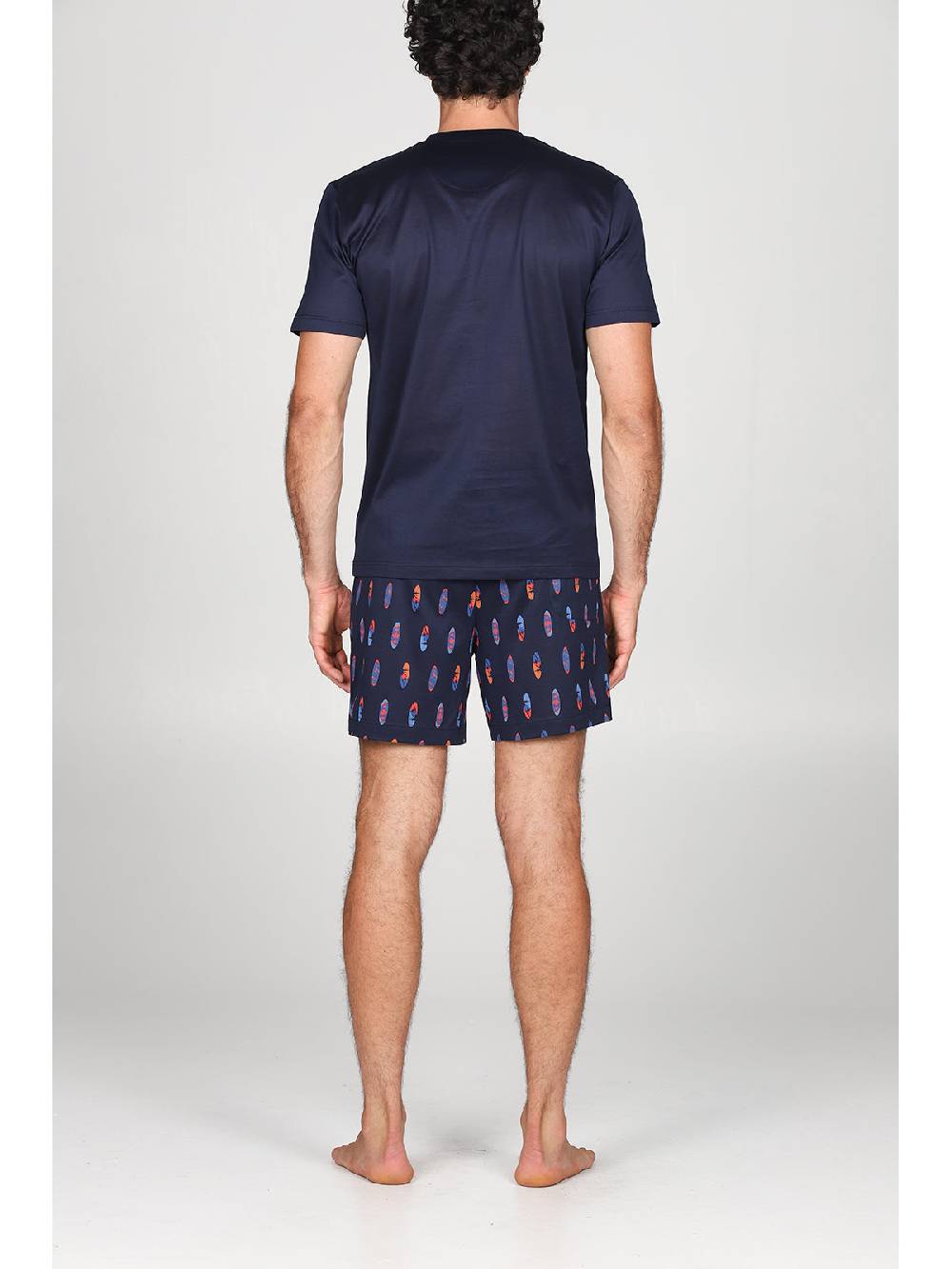 Julipet Pigiama corto serafino in setoso puro cotone mercerizzato fantasia "surf" nei pantaloncini Offerta Pasqua