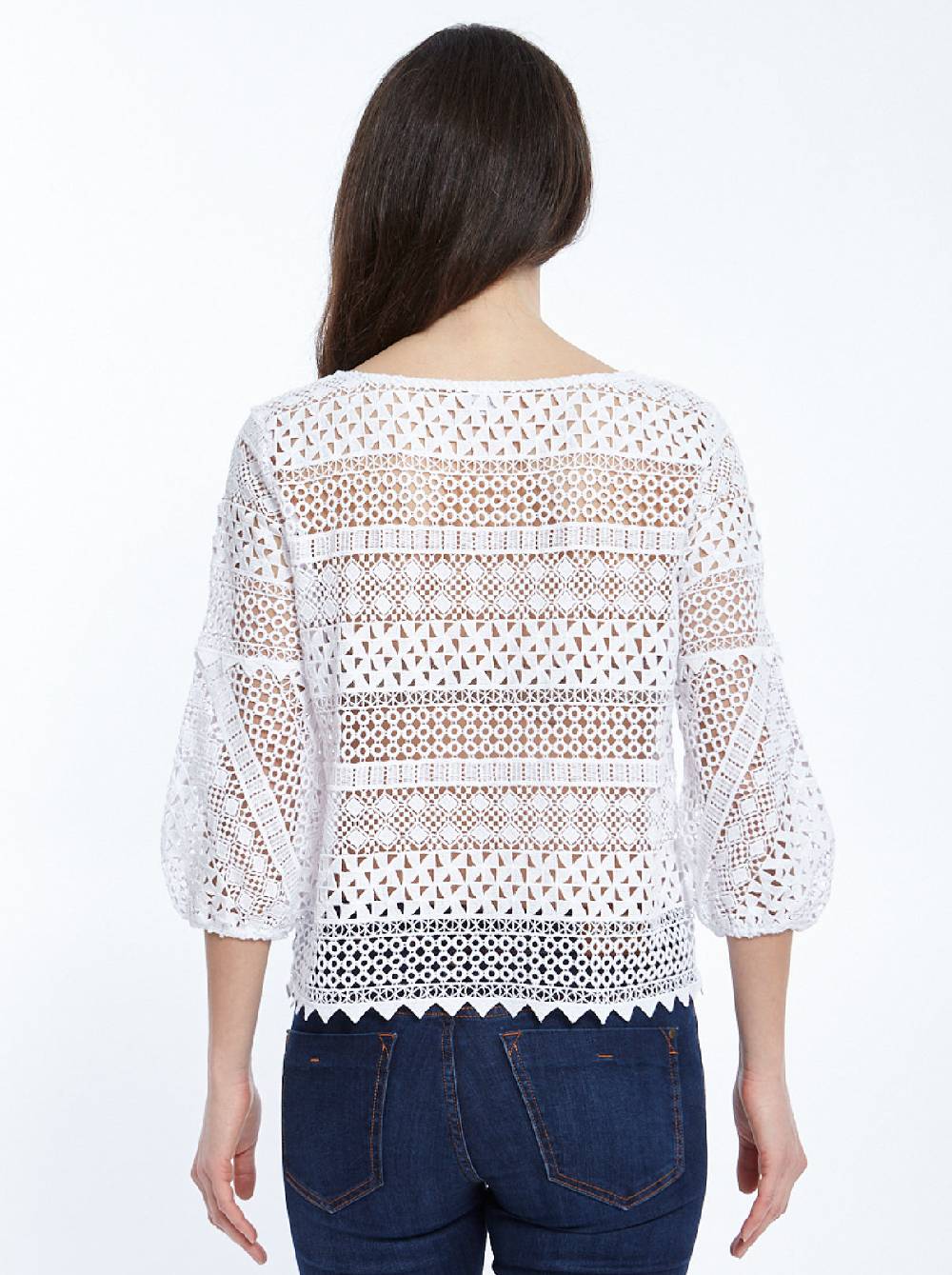 Oscalito Macramè geometrico allover con maniche a tre quarti 4532 Pezzi Unici