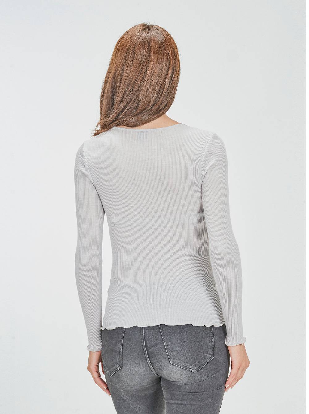 Oscalito Camicia Tubolare a Maniche Lunghe in lana e seta con Inserto in Tulle Ricamato 5842 Consegna Veloce