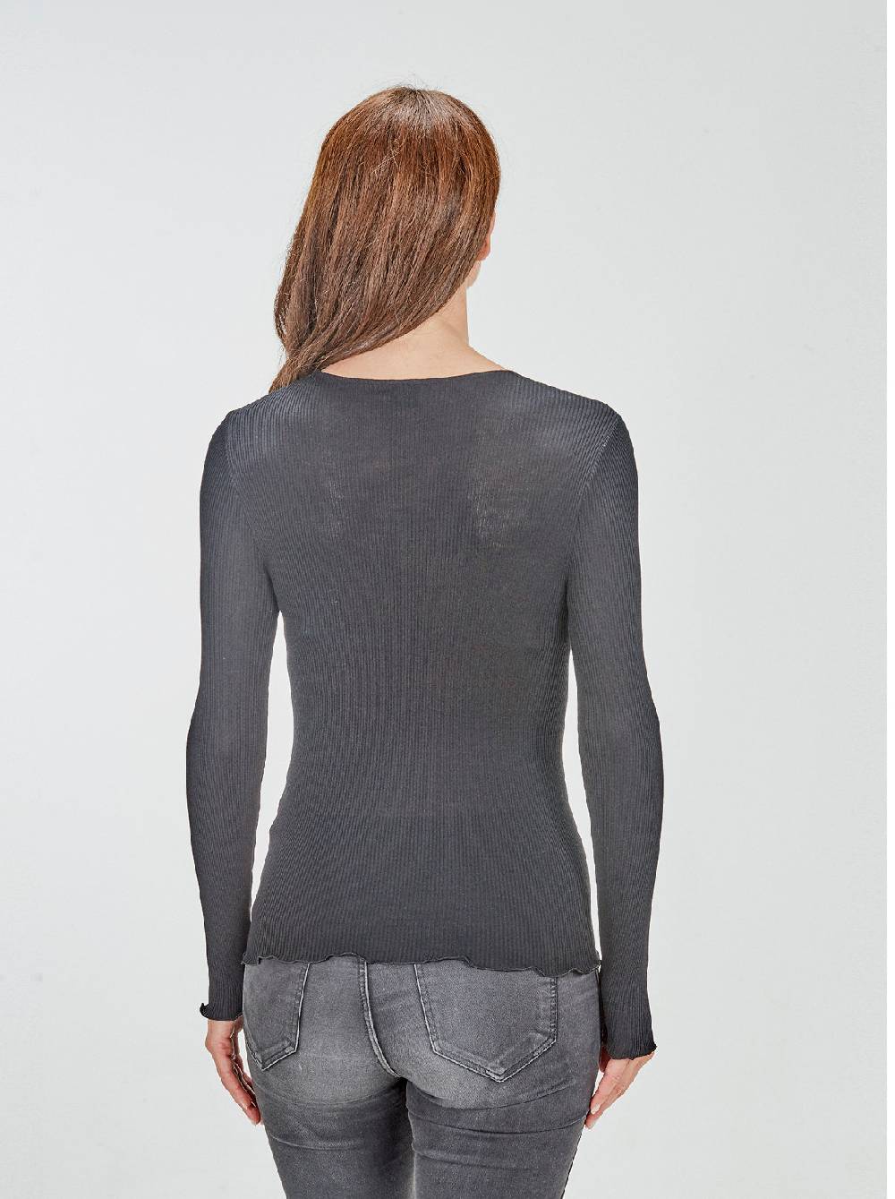 Oscalito Camicia Tubolare a Maniche Lunghe in lana e seta con Inserto in Tulle Ricamato 5842 Consegna Veloce