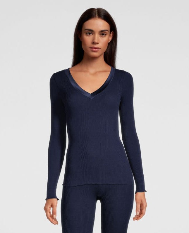 Oscalito Maglia a maniche lunghe con scollo a V in raso di lana e seta 4248 Fino Al -60%