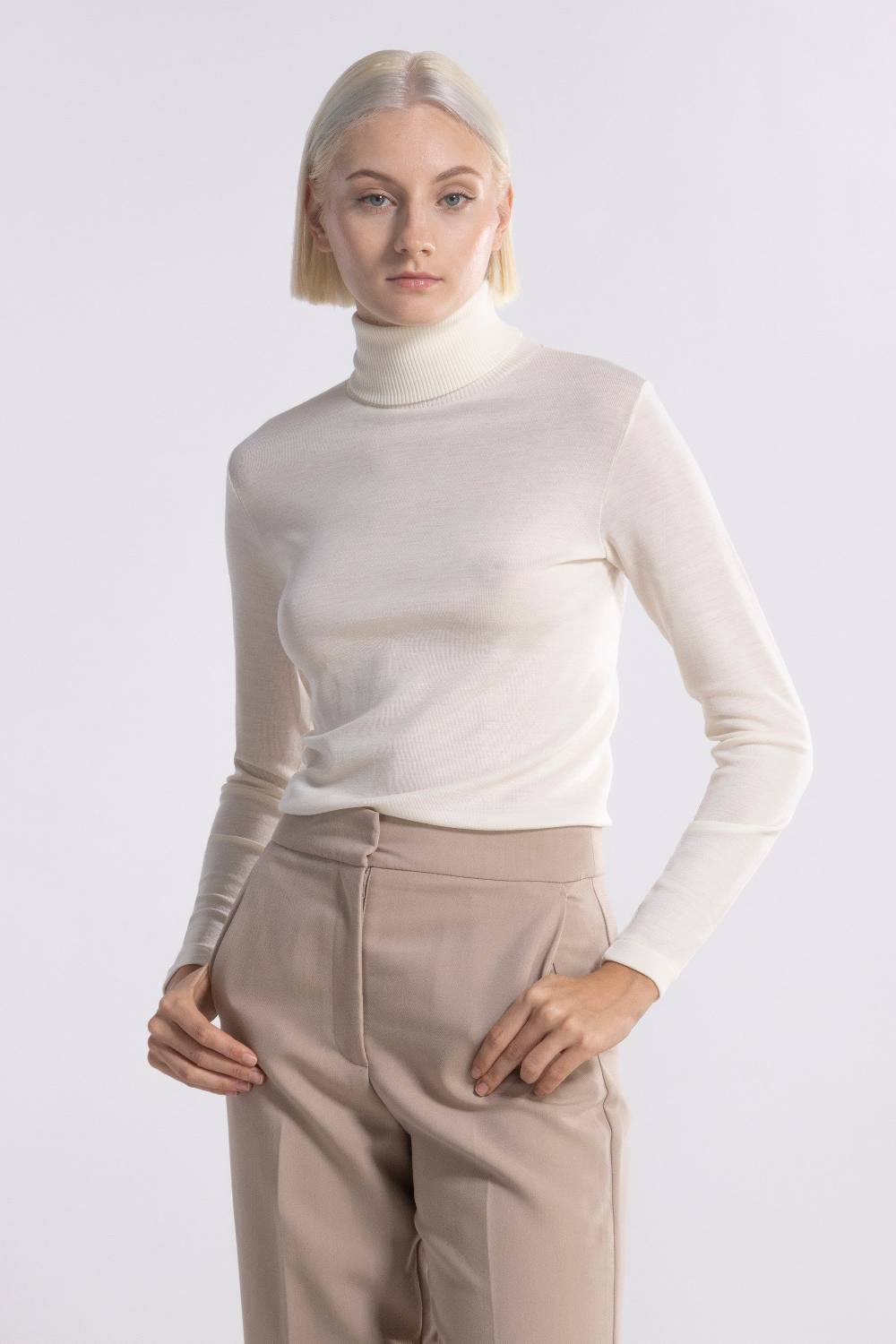 Oscalito Maglia Dolcevita a Maniche Lunghe in tessuto liscio di Lana e Seta 3478 Economico