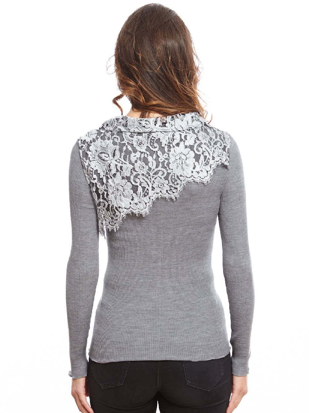 Oscalito Camicia a maniche lunghe in Lana e Seta con dettagli Chantilly Laize 8602 Offerte