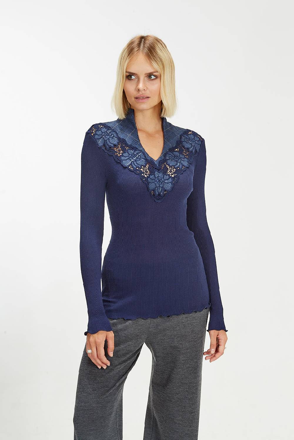 Oscalito Maglia a maniche lunghe in lana e seta con motivo tartan macramè 5808 Hotsell