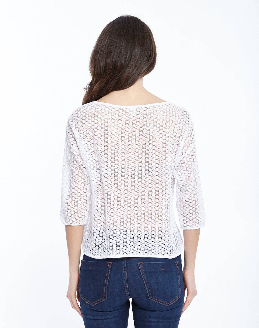 Oscalito Camicia Manica Tre Quarti in Micromacramè Allover 8506 Vendita calda