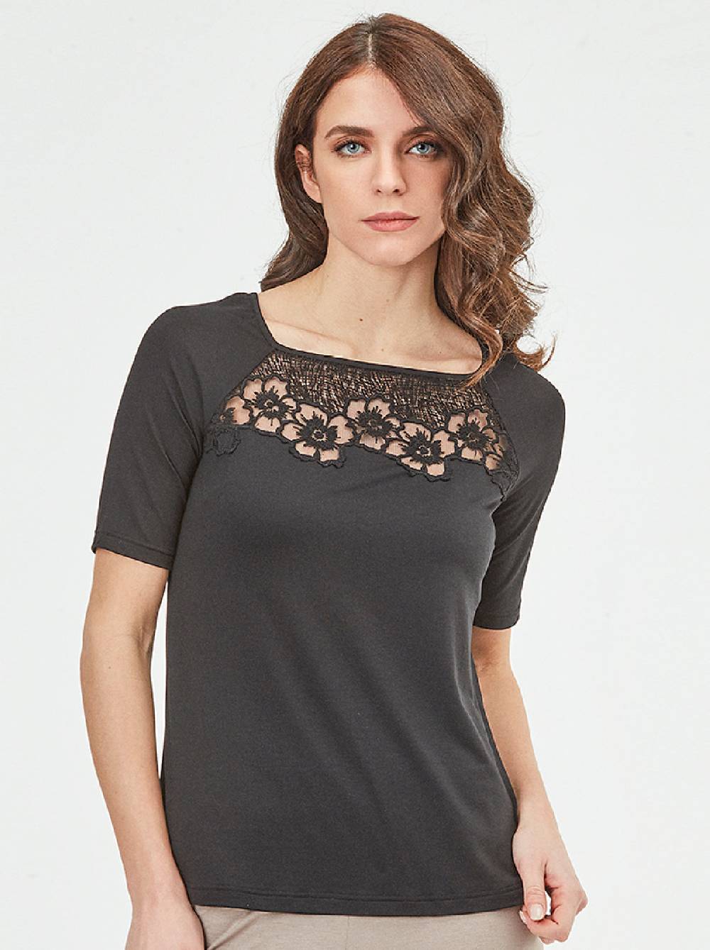 Oscalito T-Shirt in micromodal con Macramè 1371 Grandi sconti