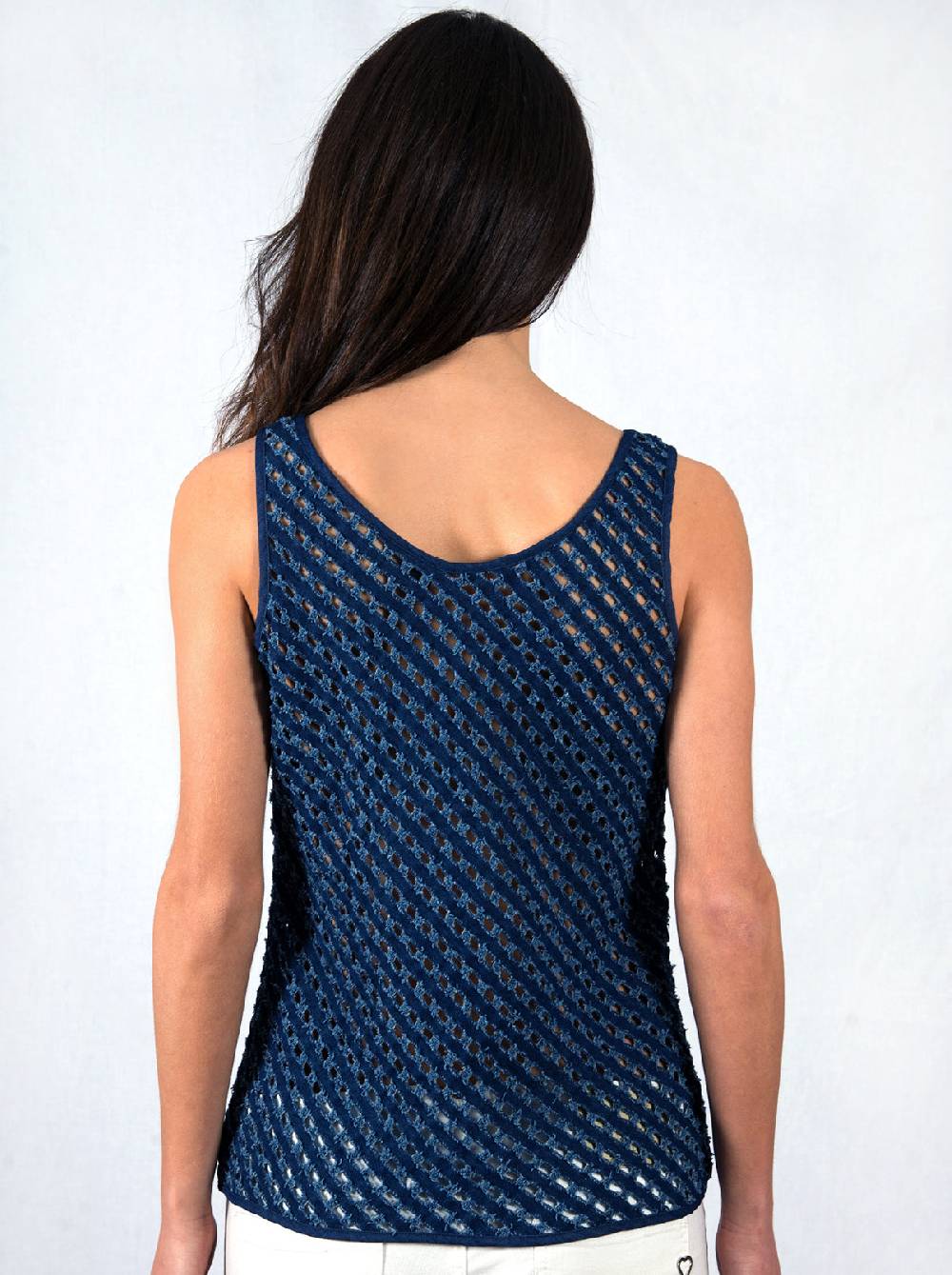 Oscalito Canotta in misto cotone denim laserato 4600 Moda