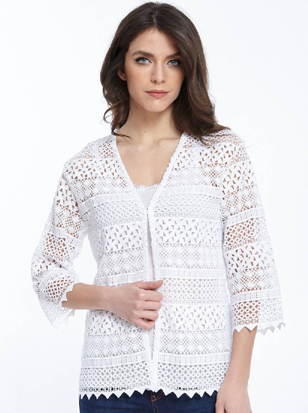 Oscalito Cardigan a maniche midi Allover Macramè Cotone 4536 Grande vendita