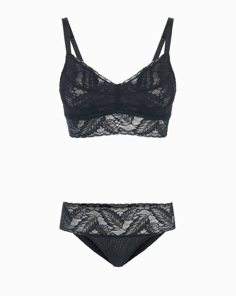 Pompea Set Completo coordinato Intimo Pizzo (Nero) Moda