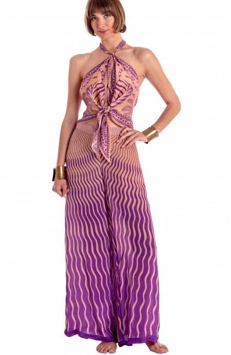 Pin Up Stars PANTALONE PALAZZO STAMPA TIGER SUN Italia