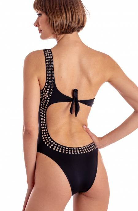 Pin Up Stars COSTUME DA BAGNO INTERO IMBOTTITO MONOSPALLA CON CRISTALLI SPECCHIETTI Novità