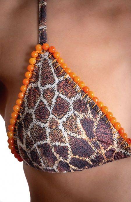 Pin Up Stars BIKINI TRIANGOLO IMBOTTITO DAINETTO CON RICAMO PERLINE STAMPA GIRAFFA In Vendita