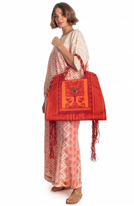 Pin Up Stars BORSA SHOPPER GRANDE CON FRANGE STAMPA BEAUTIFUL TREE Presa