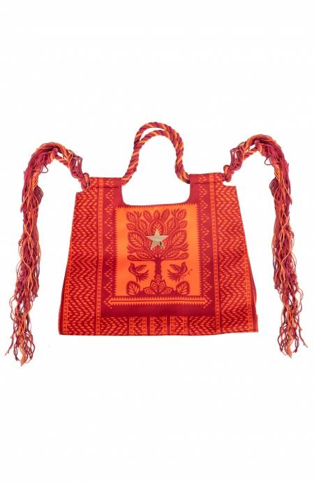 Pin Up Stars BORSA SHOPPER GRANDE CON FRANGE STAMPA BEAUTIFUL TREE Presa
