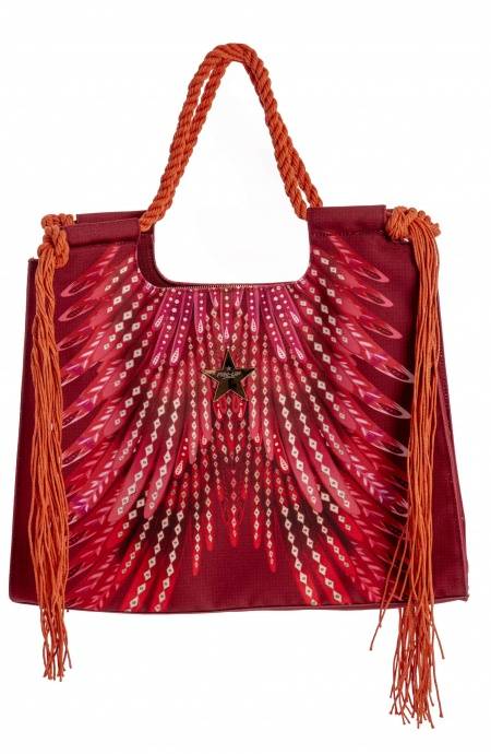 Pin Up Stars BORSA SHOPPER GRANDE CON FRANGE STAMPA WINGS Offerta