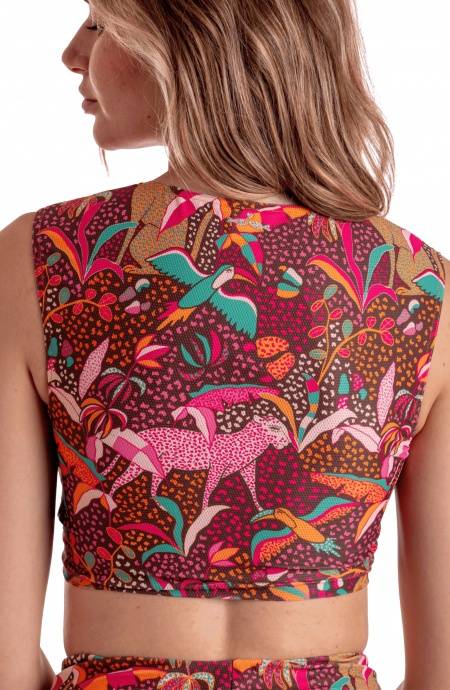 Pin Up Stars TOP INCROCIATO STAMPA TROPICAL Vendite Flash