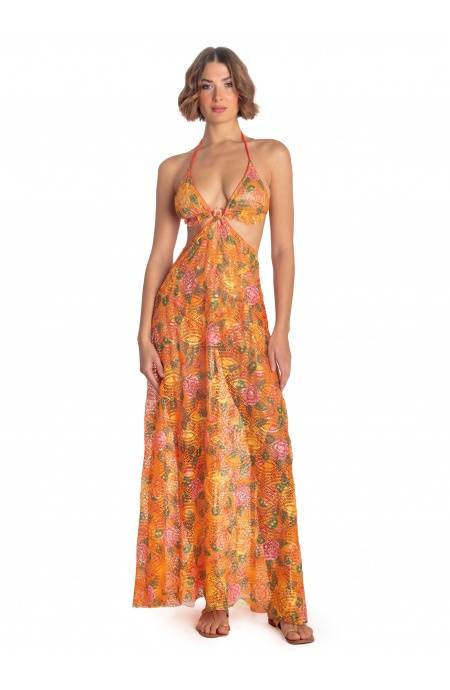 Pin Up Stars ABITO PAREO LUNGO PIZZO MACRAMÉ STAMPA FLOWER BIRD Promozione Limitata