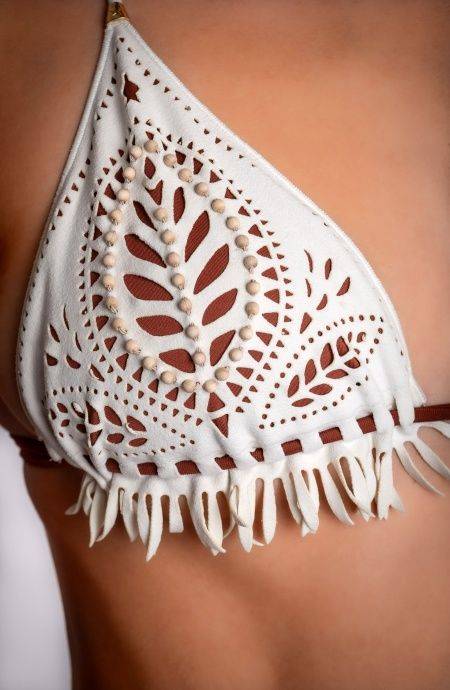 Pin Up Stars BIKINI TRIANGOLO IMBOTTITO CON LAVORAZIONE LASER E RICAMO PERLINE Nuovo