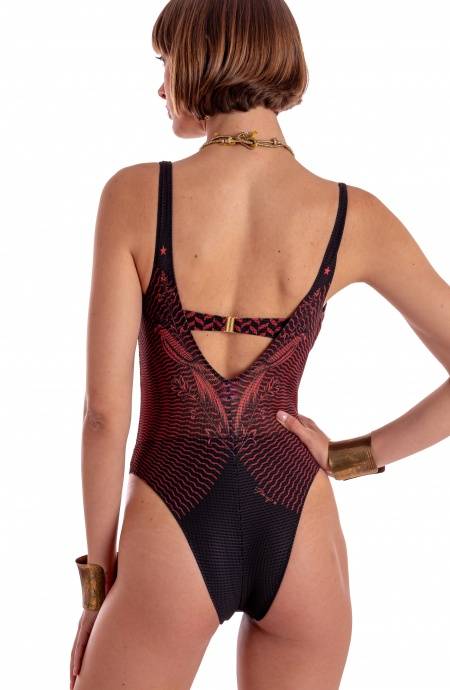 Pin Up Stars COSTUME DA BAGNO INTERO CON FASCIA IMBOTTITA E ACCESSORIO STAMPA TIGER SUN Pezzi Unici