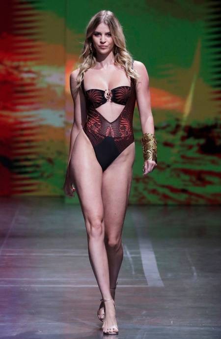 Pin Up Stars COSTUME DA BAGNO INTERO CON FASCIA IMBOTTITA E ACCESSORIO STAMPA TIGER SUN Pezzi Unici