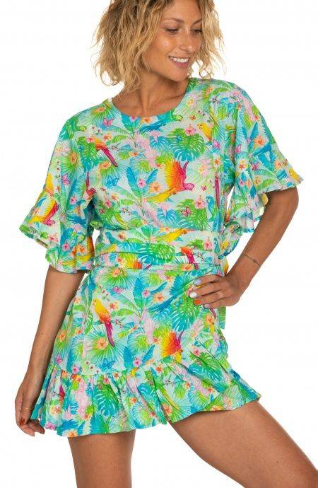 Pin Up Stars Abito Pareo In Cotone Stampa Happy Tropical Nuovo