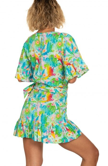 Pin Up Stars Abito Pareo In Cotone Stampa Happy Tropical Nuovo
