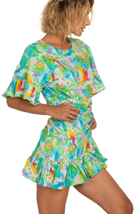 Pin Up Stars Abito Pareo In Cotone Stampa Happy Tropical Nuovo
