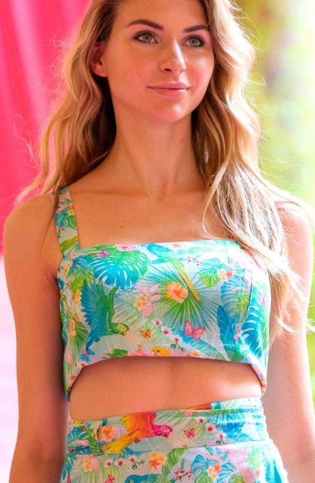 Pin Up Stars Top Con Spalline Stampa Happy Tropical Qualità