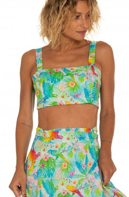 Pin Up Stars Top Con Spalline Stampa Happy Tropical Qualità
