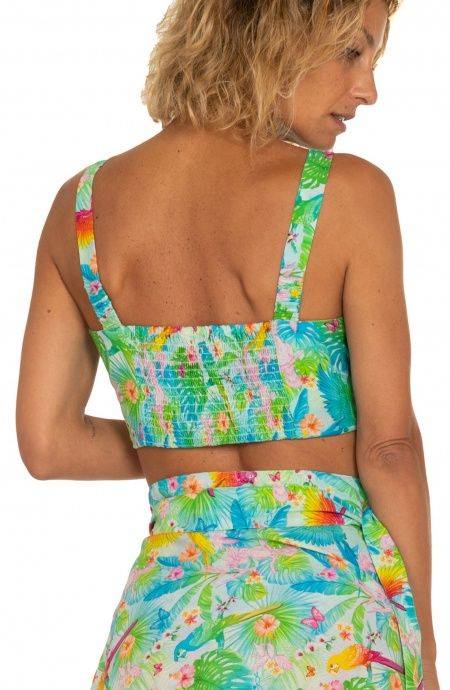 Pin Up Stars Top Con Spalline Stampa Happy Tropical Qualità