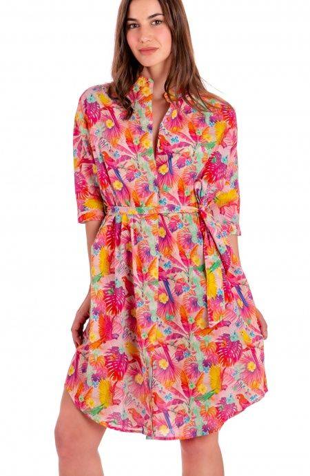 Pin Up Stars Chemisier Over In Cotone Stampa Happy Tropical Promozione
