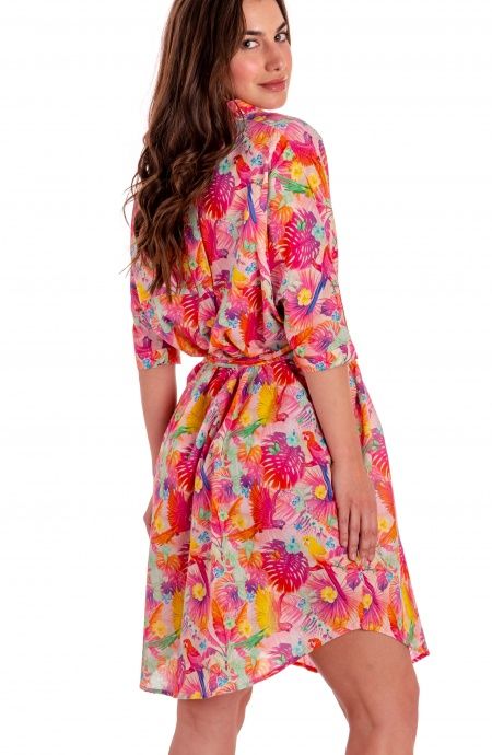 Pin Up Stars Chemisier Over In Cotone Stampa Happy Tropical Promozione