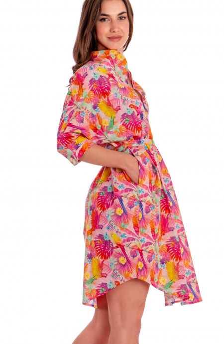 Pin Up Stars Chemisier Over In Cotone Stampa Happy Tropical Promozione